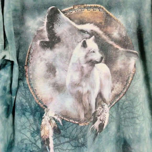 Vintage Y2K Wolf T-Shirt Mens Large Tie Dye Short Sleeve Dream Catcher Indian - Picture 3 of 8